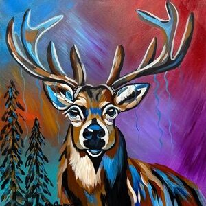 Original Art- Colorful Deer Painting-24x24 - signed by the artist- Me:)